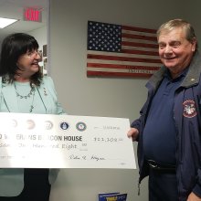 President Debra Hagan and Terry Hind with Frank Amalfitano, President and CEO of United Veterans Beacon House holding the proceeds raised from TWU Local 252&#039;s Dancing Through the Decades 2018